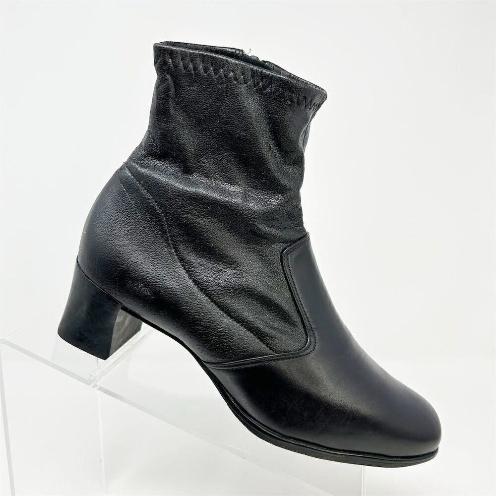 Munro Women's Black Leather Ankle Booties Size 6 Mid Heel Zip Fall Comfort
